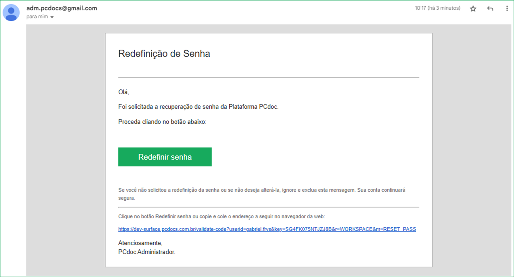 Email redefinir senha